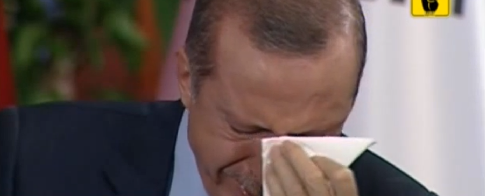 Der türkische Premier Erdogan hat in einer Fernsehsendung seine Tränen nicht zurückhalten können.