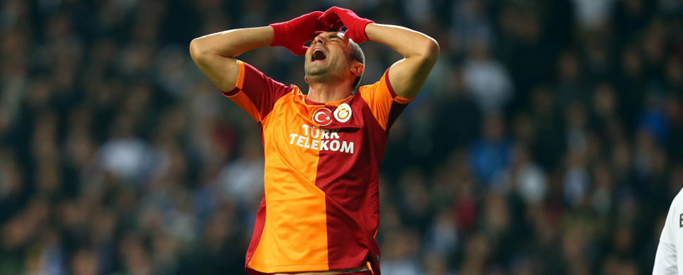 Burak Yilmaz von Galatasaray blieb auch im Spiel gegen den FC Kopenhagen glück- und torlos.