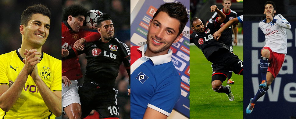 Die Top 5 der türkischstämmigen Fußballer der Bundesliga: Nuri Sahin, Emre Can, Tolgay Arslan, Ömer Toprak und Hakan Calhanoglu