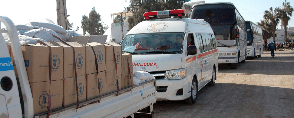 Ein Konvoi mit Hilfsgütern in Syrien.