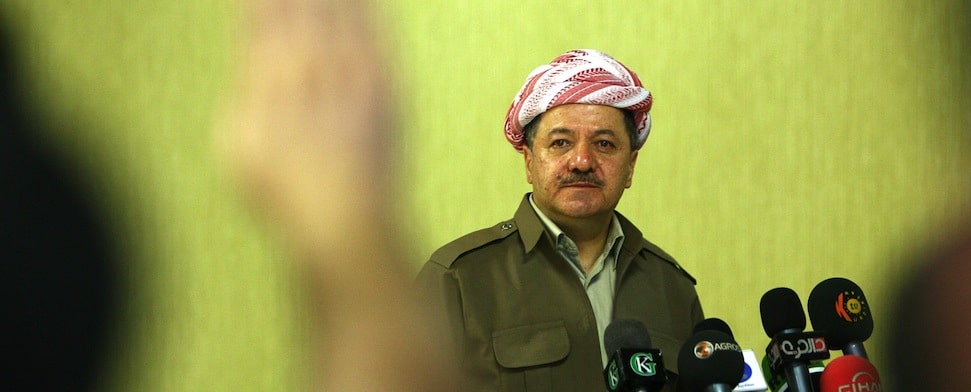 Masoud Barzani beantwortet Fragen von Journalisten in Arbil.