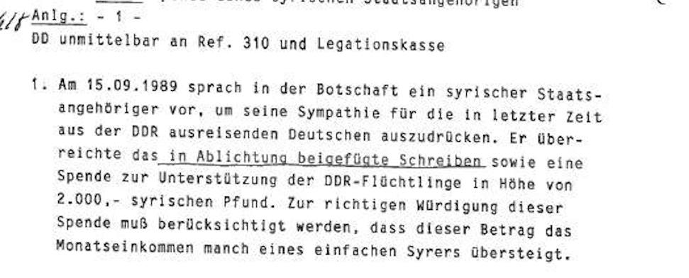 Syrer spendete 1989 an DDR-Flüchtlinge.